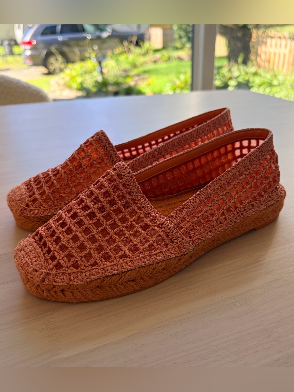 NINE WEST ‘Mansa’ Espadrille Flats Sz 6 Light Orange 🍊 EUC!